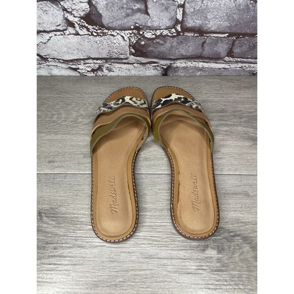 Madewell Brown Green Wavy Snake Embossed Leather Slides Flats Sandals Women 6.5M - Picture 5 of 16